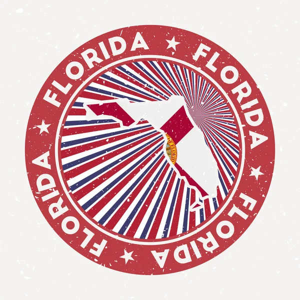 Florida ronde stempel Logo van ons staat met staatsvlag Vintage badge met ronde tekst en sterren — Stockvector