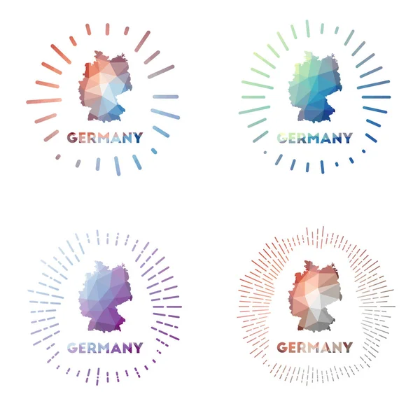 Alemanha baixo poli sunburst set Logotipo do país em estilo geométrico poligonal Ilustração vetorial — Vetor de Stock