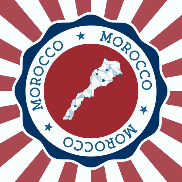 Emblema Marrocos Logotipo redondo do país com mapa de malha triangular e raios radiais EPS10 Vector —  Vetores de Stock