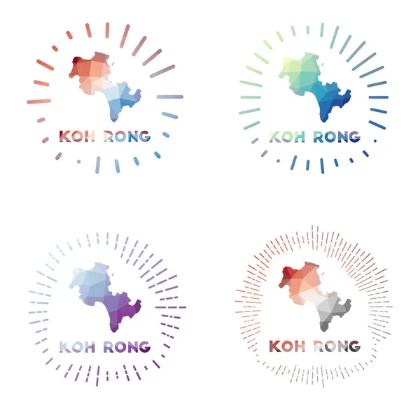 Koh Rong low poly sunburst set Logo of island in geometric polygonal style Vector illustration — Stockový vektor
