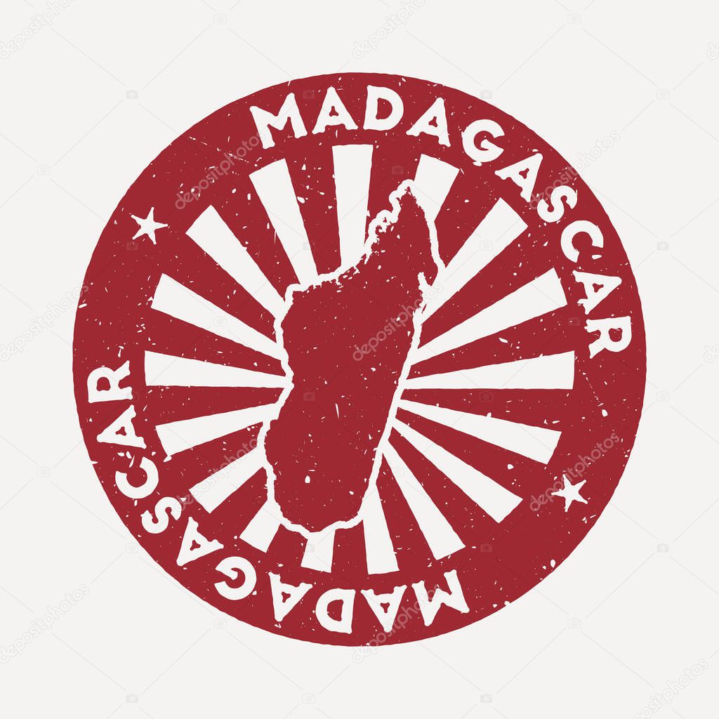 Madagascar stamp. Travel red rubber stamp with the map of country, vector illustration. Can be used as insignia, logotype, label, sticker or badge of the Madagascar.