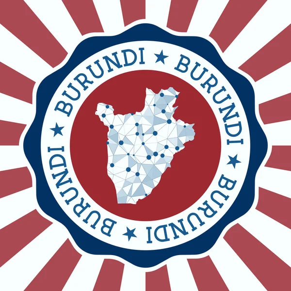 Burundi Badge Round logo of country with triangular mesh map and radial rays EPS10 Vector — Stock Vector