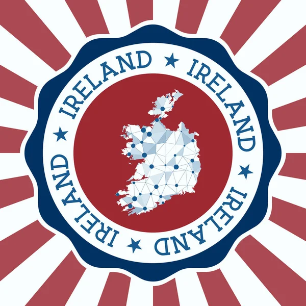 Irlande Insigne Logo rond du pays avec carte en maille triangulaire et rayons radiaux EPS10 Vector — Image vectorielle