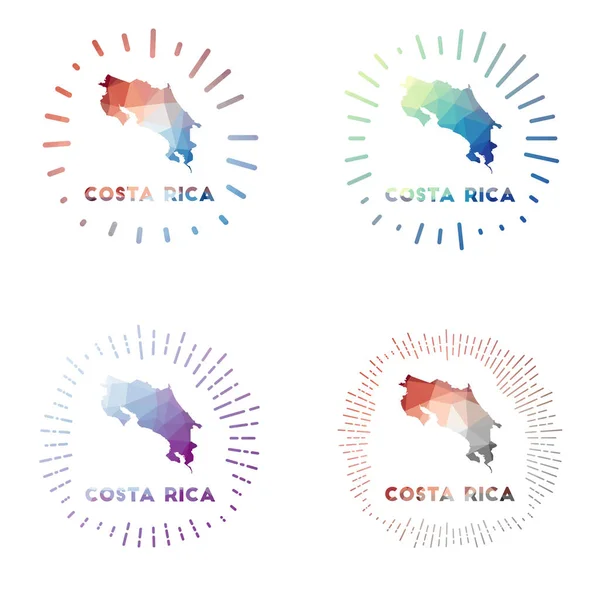 Costa Rica set de sol de poli bajo Logotipo del país en estilo geométrico poligonal Ilustración vectorial — Vector de stock