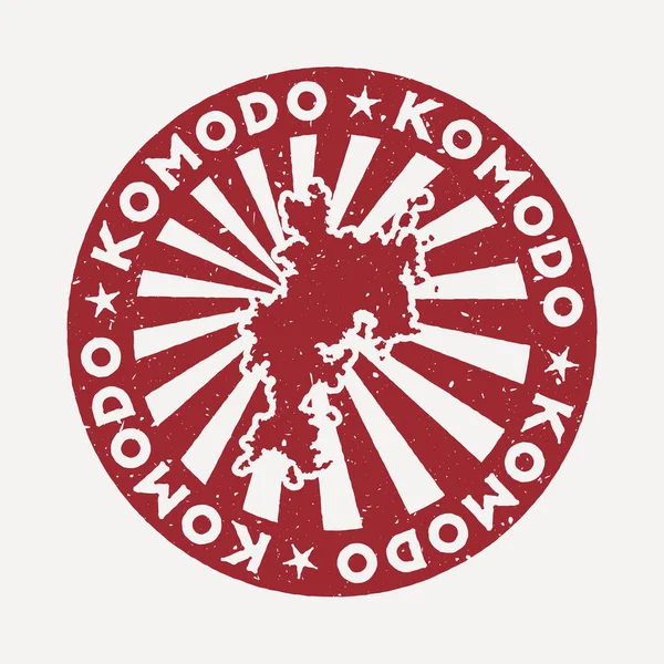 Sello de Komodo Viaje sello de goma roja con el mapa de ilustración de vectores de la isla Se puede utilizar como — Vector de stock