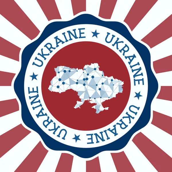Ukrajna Jelvény Kerek logó ország háromszög alakú háló térkép és sugarak EPS10 vektor — Stock Vector