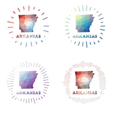 Arkansas düşük polyester güneş patlaması logosu geometrik çokgen biçim Vektör illüstrasyonunu belirtir