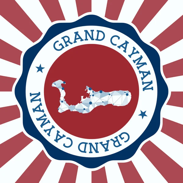 Emblema Grand Cayman Logotipo redondo da ilha com mapa de malha triangular e raios radiais EPS10 Vector — Vetor de Stock