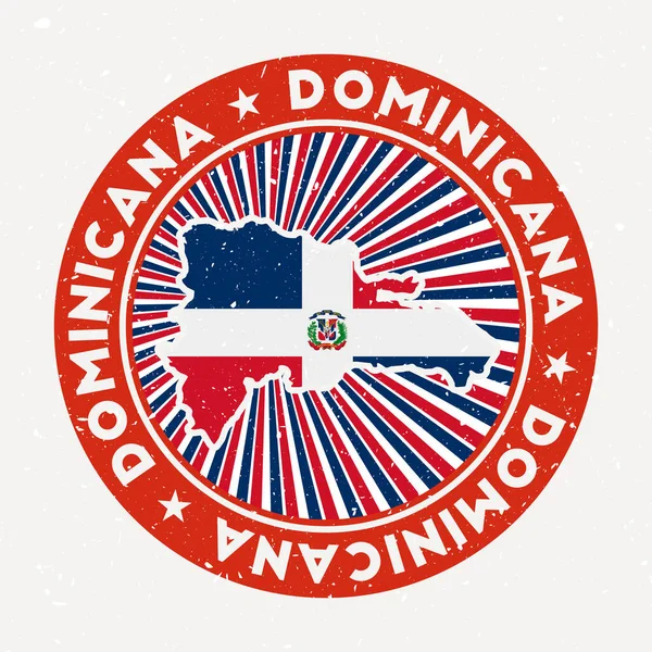 Dominicana estampilla redonda Logo del país con bandera Vintage con texto circular y estrellas — Archivo Imágenes Vectoriales