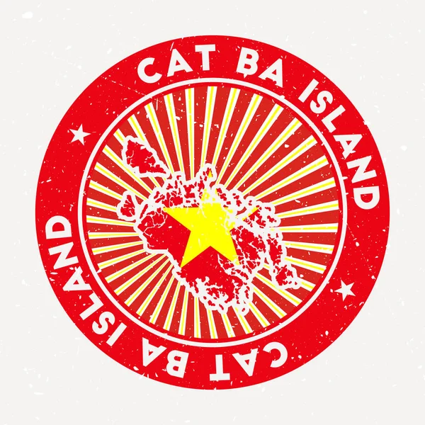 Cat Ba Island runde Briefmarke Logo der Insel mit Flagge Vintage-Abzeichen mit rundem Text und Sternen — Stockvektor