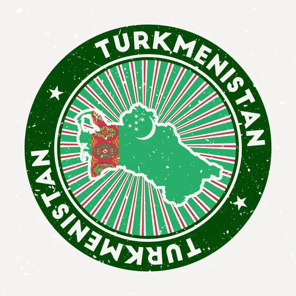 Turkmenistán estampilla redonda Logotipo del país con bandera Vintage badge with circular text and stars — Archivo Imágenes Vectoriales