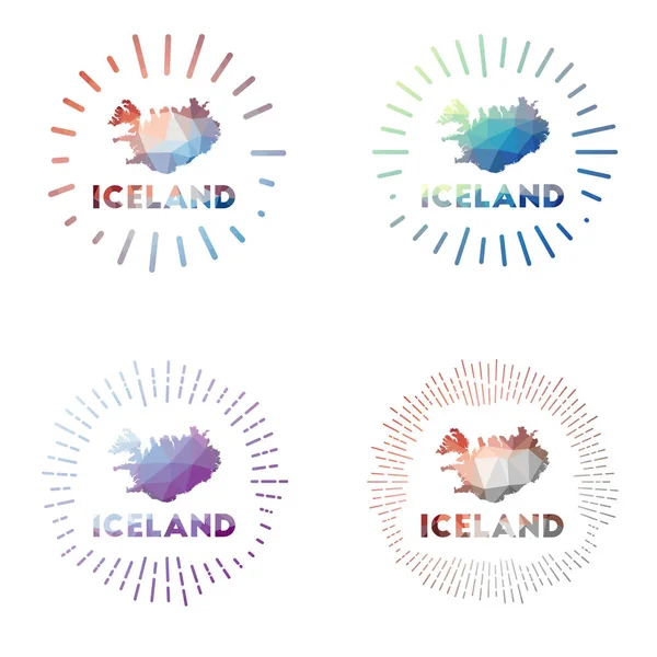 Islandia bajo polivinílico sunburst set Logo del país en estilo geométrico poligonal Ilustración vectorial — Archivo Imágenes Vectoriales