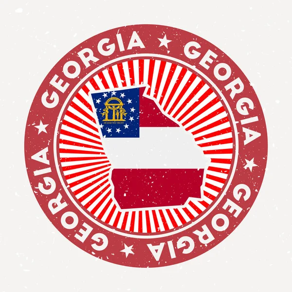 Georgia ronda sello Logotipo de nosotros estado con bandera del estado Vintage insignia con texto circular y estrellas — Vector de stock