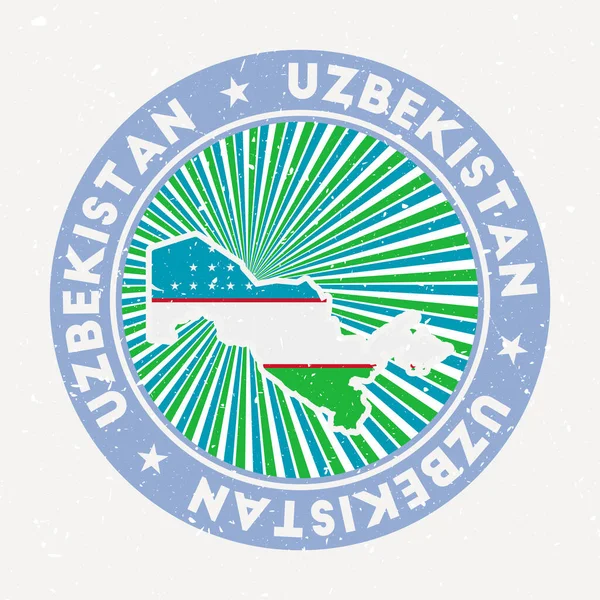 Uzbequistão carimbo redondo Logotipo do país com bandeira Insígnia vintage com texto circular e estrelas —  Vetores de Stock