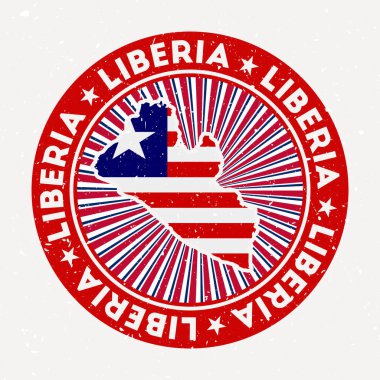 Bayrak taşıyan, dairesel metin ve yıldız vektörlü Liberya yuvarlak damgalı ülke logosu