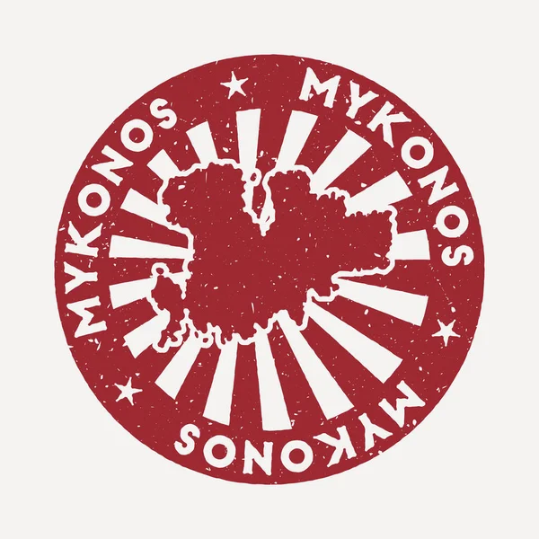 Sello de Mykonos Viaje sello de goma roja con el mapa de la ilustración del vector de la isla Se puede utilizar como — Vector de stock