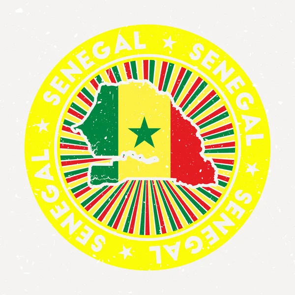 Senegal sello redondo Logotipo del país con bandera Vintage con texto circular y estrellas vector — Vector de stock