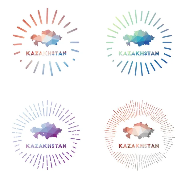 카자흐스탄의 낮은 질량의 일광 폭발 (low poly sunburst set a Logo of country in geometric polygallal style Vector illustration) — 스톡 벡터