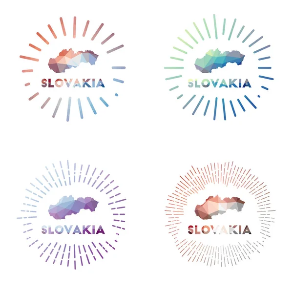Eslovaquia set bajo de poli sunburst Logotipo del país en estilo geométrico poligonal Ilustración vectorial — Vector de stock
