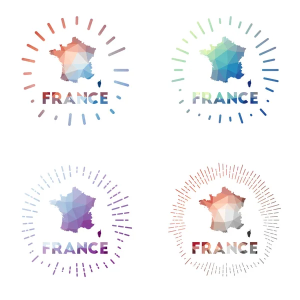 Francia set bajo de poli sunburst Logotipo del país en estilo geométrico poligonal Ilustración vectorial — Vector de stock