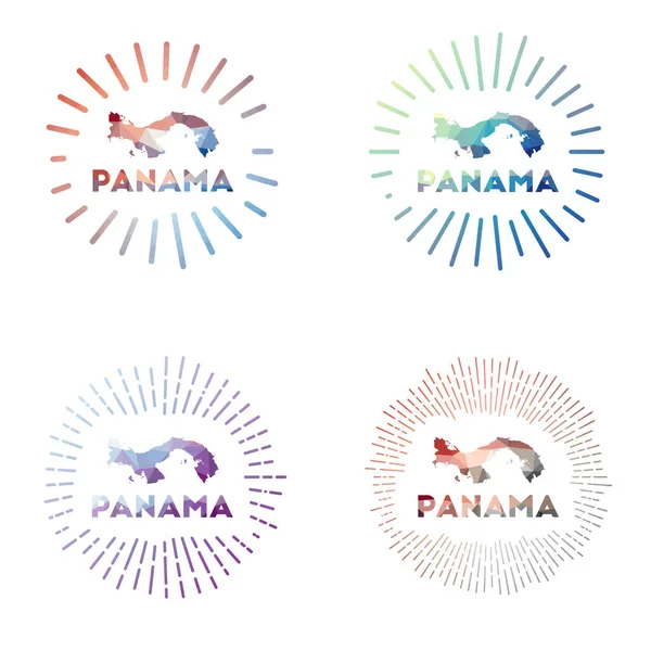 Panameño bajo polivinílico sunburst set Logo del país en estilo geométrico poligonal Ilustración vectorial — Vector de stock