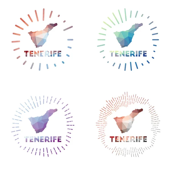 Tenerife low poly sunburst set Logo ostrova v geometrickém polygonálním stylu Vektorové ilustrace — Stockový vektor