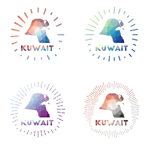 Kuwait bajo polivinílico sunburst set Logotipo del país en estilo geométrico poligonal Ilustración vectorial — Vector de stock