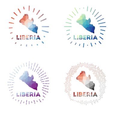 Liberya düşük polyester güneş patlaması, geometrik çokgen stil Vektör illüstrasyonunda ülke logosu