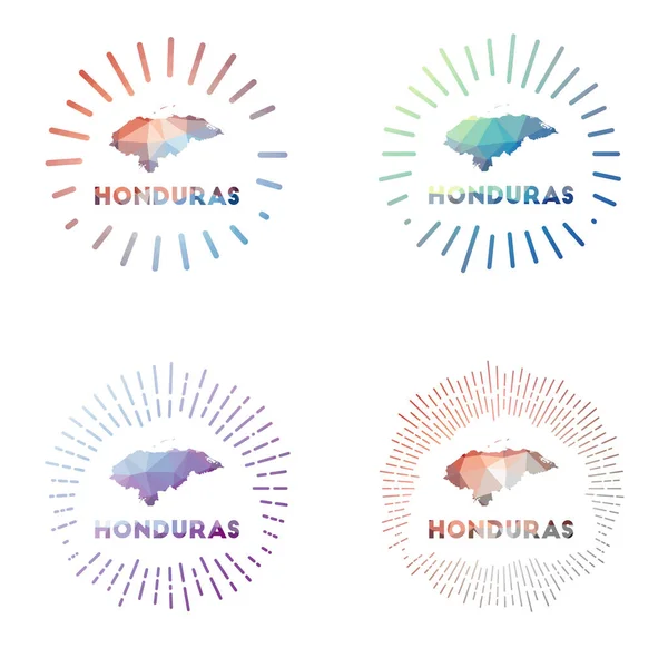 Honduras set bajo de poli sunburst Logotipo del país en estilo geométrico poligonal Ilustración vectorial — Vector de stock