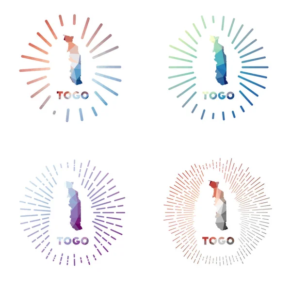 Togo baixo poli sunburst set Logotipo do país em estilo geométrico poligonal Ilustração vetorial — Vetor de Stock