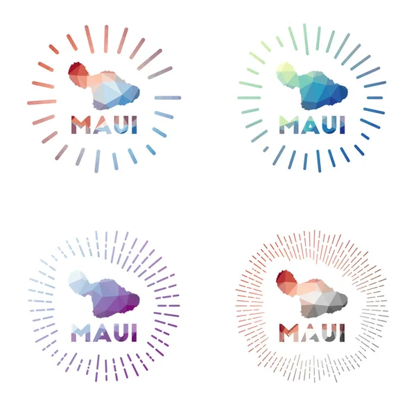 Maui laag poly zonsondergang Logo van eiland in geometrische veelhoekige stijl Vector illustratie — Stockvector