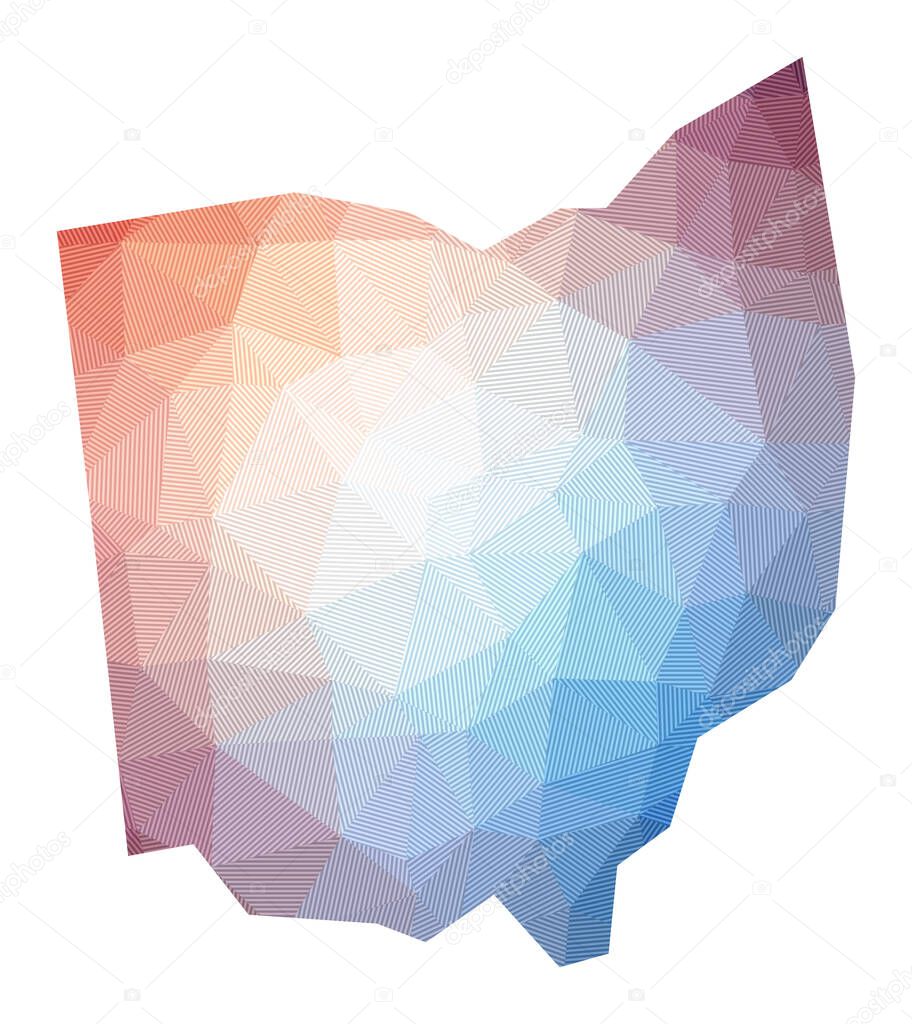 Map of Ohio Low poly illustration of the us state Geometric design with stripes Technology