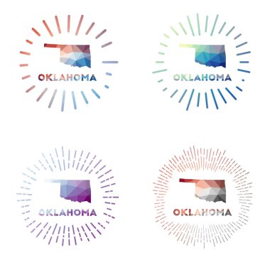 Oklahoma düşük polyester güneş patlaması Logosu geometrik çokgen biçim Vektör illüstrasyonunu belirtir