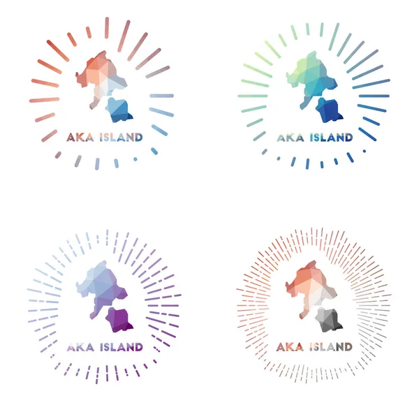 Aka Island low poly sunburst set Logotipo de isla en estilo geométrico poligonal Ilustración vectorial — Vector de stock