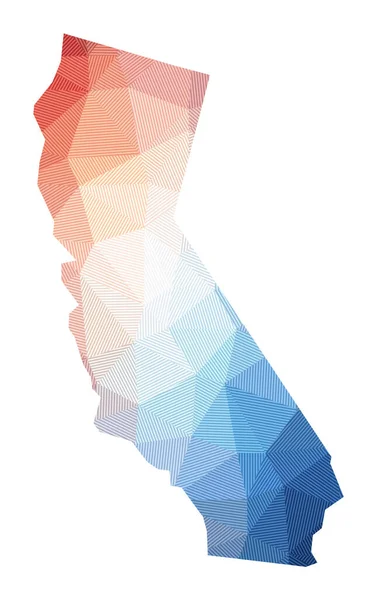 Mappa della California Basso poli illustrazione dello stato degli Stati Uniti Design geometrico con strisce Tecnologia — Vettoriale Stock