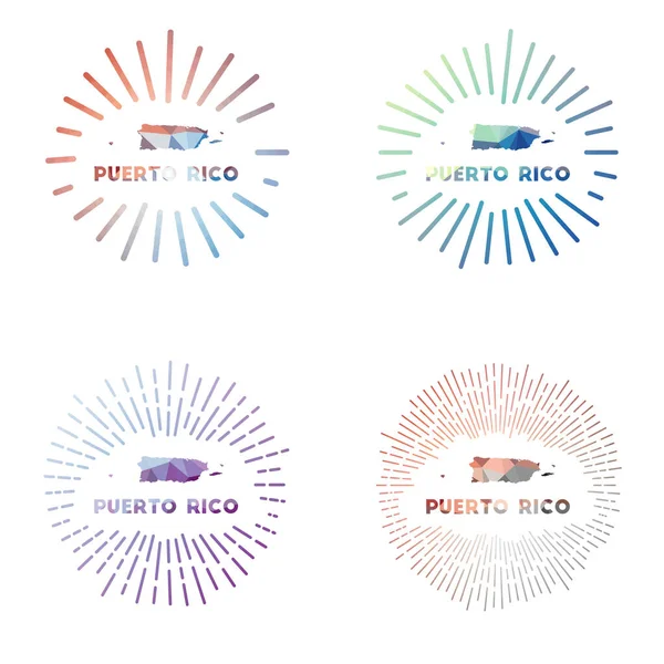 Puerto Rico set de estallido de sol de poli bajo Logotipo del país en estilo geométrico poligonal Vector — Vector de stock