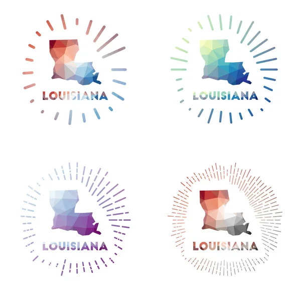 Louisiana laag poly zonsondergang Logo van ons staat in geometrische veelhoekige stijl Vector illustratie — Stockvector