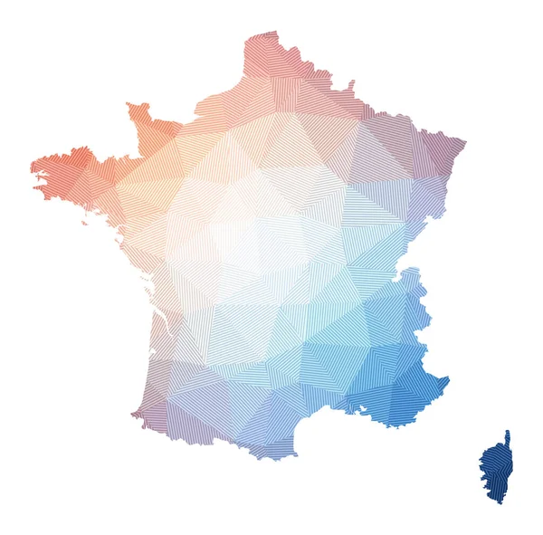 Carte de France Faible poly illustration du pays Conception géométrique à rayures Technologie — Image vectorielle