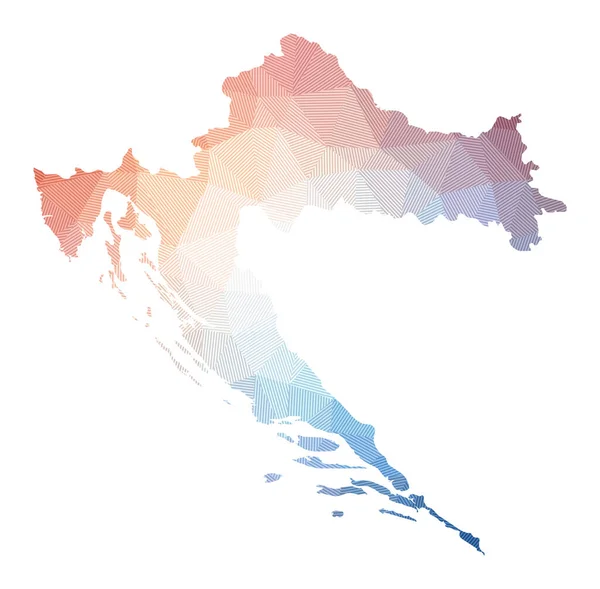 Mapa da Croácia Baixo poli ilustração do país Design geométrico com listras Tecnologia —  Vetores de Stock