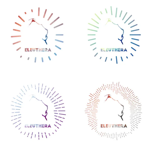 Eleuthera low poly sunburst set Logotipo da ilha em estilo poligonal geométrico Ilustração vetorial — Vetor de Stock