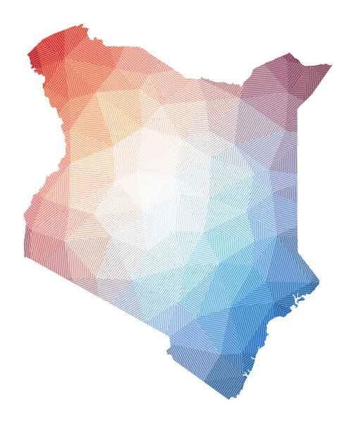 Mapa Kenii Niski poli Ilustracja kraju Projekt geometryczny z paskami Technologia — Wektor stockowy