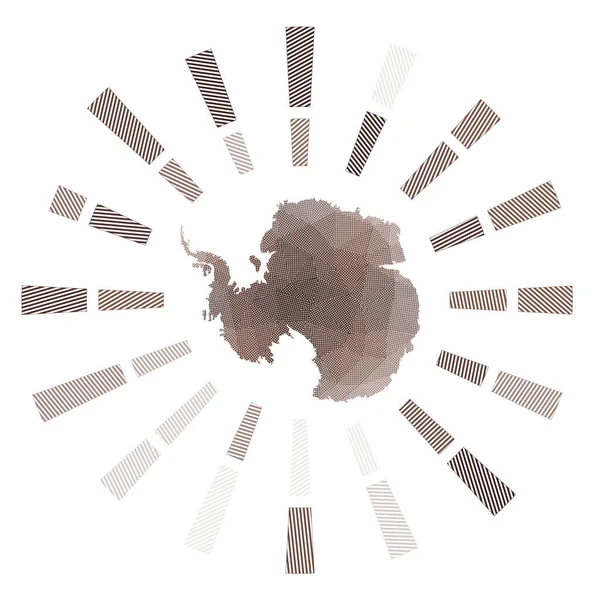 Sunburst Antártica Baixos raios poli listrados e mapa do país Ilustração vetorial criativa — Vetor de Stock