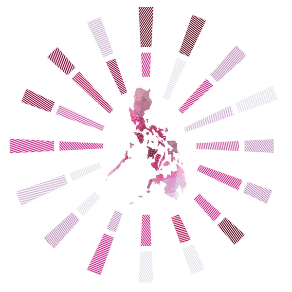 Filipinas sunburst Rayos de rayas polivinílicas bajas y mapa del país Elegante ilustración vectorial — Vector de stock