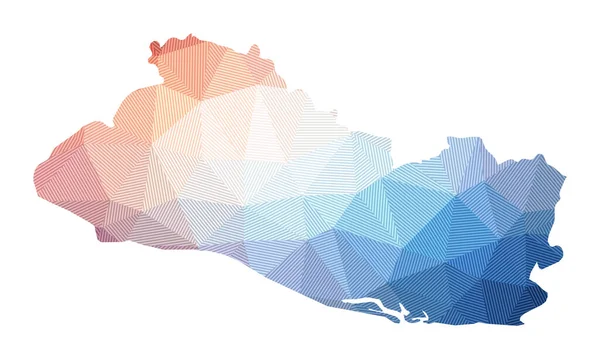 Mapa de República de El Salvador Baja poli ilustración del país Diseño geométrico con rayas — Archivo Imágenes Vectoriales