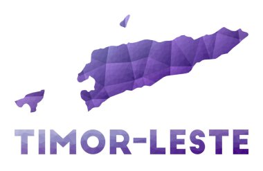 TimorLeste 'nin Haritası Ülkenin düşük polipolimerli çizimi Mor geometrik tasarım Çokgen