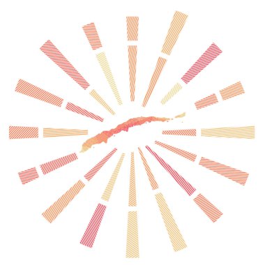Roatan güneş patlaması Düşük polimerli ışınlar ve adanın haritası Mükemmel vektör çizimi