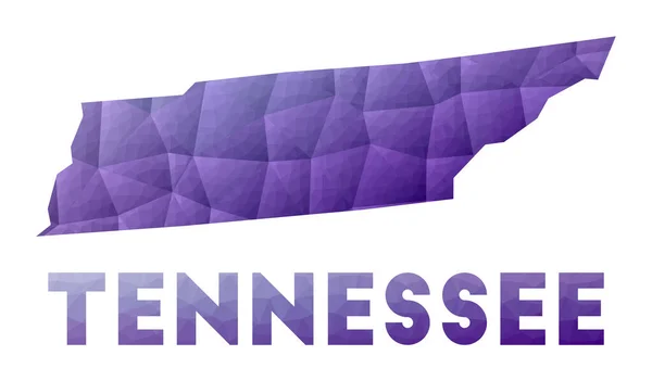 Mapa do Tennessee Baixo poli ilustração do estado dos EUA Projeto geométrico roxo Vetor poligonal —  Vetores de Stock