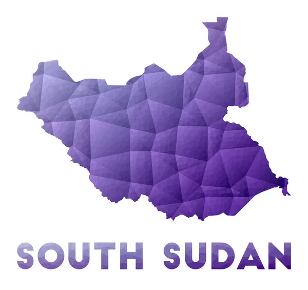 Mapa do Sudão do Sul Baixo poli ilustração do país Projeto geométrico roxo Vetor poligonal — Vetor de Stock