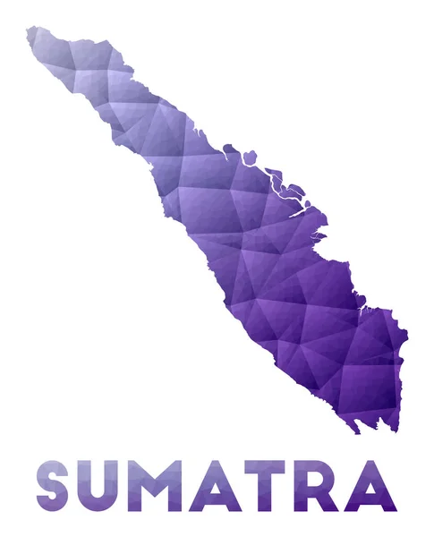 Карта Суматры Низкая полиграфическая иллюстрация острова Пурпурный геометрический дизайн Полигональный вектор — стоковый вектор
