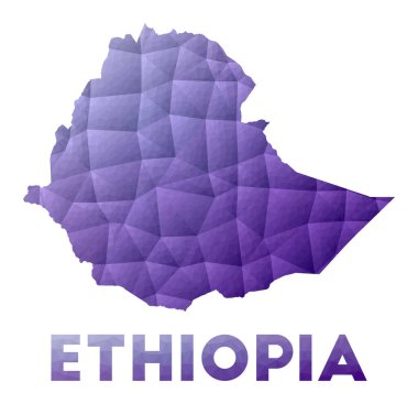 Etiyopya Haritası Ülkenin düşük poli çizimi Mor geometrik tasarım Çokgen